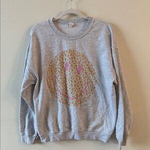 Altar'd State Gray Sweater with Leopard Smiley